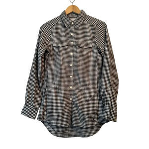 Columbia Womens Gingham Button Down Shirt Size Small Gray White Pockets Outdoors